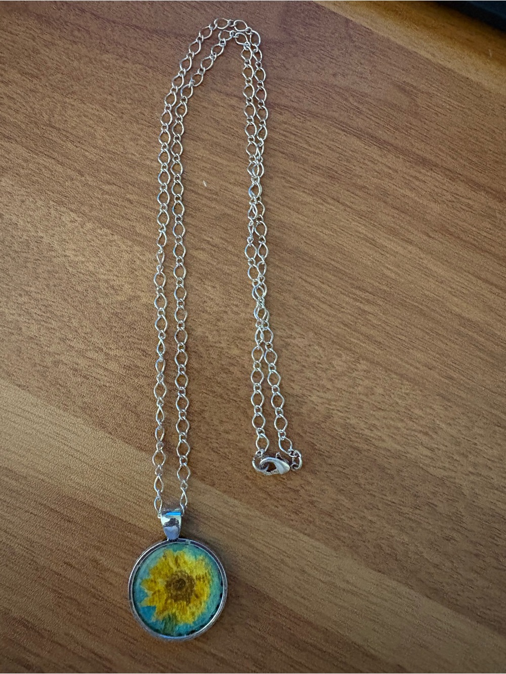 Sunflower Pendant Necklace - Yellow & Blue Floral Charm